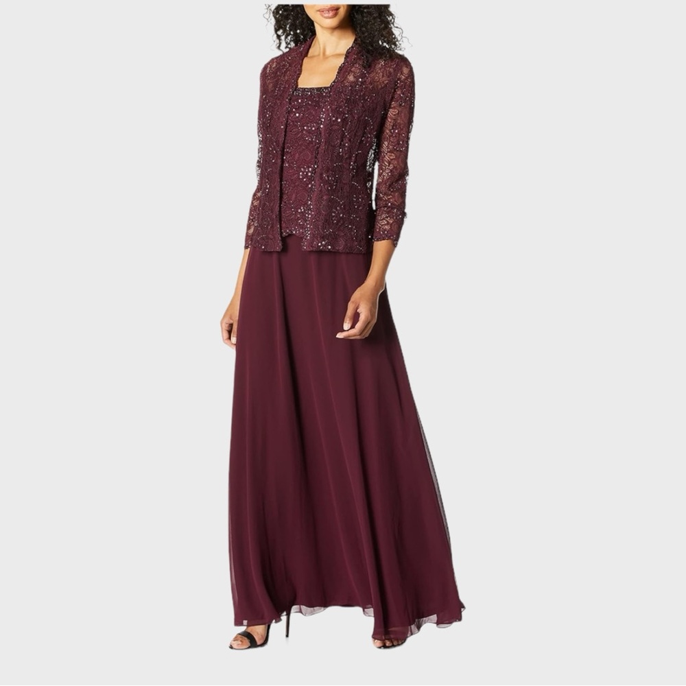 Emma Street Women’s 2 Pc Set Formal Sequin Lace with Jacket Maxi Dress 6 NWT